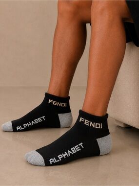 Fendi Black & Gray 'Alphabet' Logo Ankle Socks